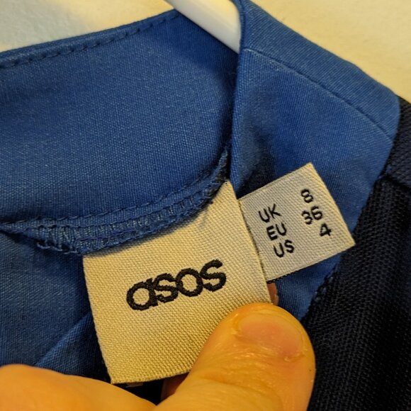 ASOS Dark Blue Sleeveless Career Style Bodycon Dress Mesh Contrast Open Back - Picture 5 of 9